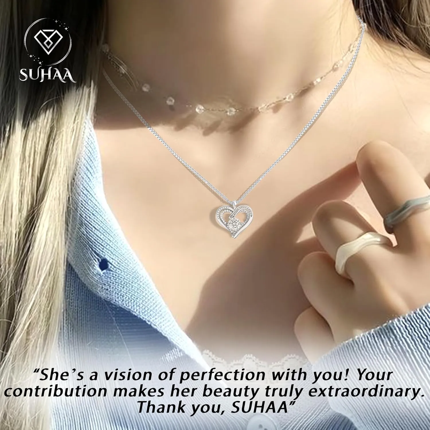 925 Sterling Silver Heart Pendant Necklace for Women - GRA-Certified 1 & 2 CT Moissanite Jewelry, Luxury Valentines Day Gift, Anniversary, Birthday, or Wedding Jewelry, Perfect I Love You Gift