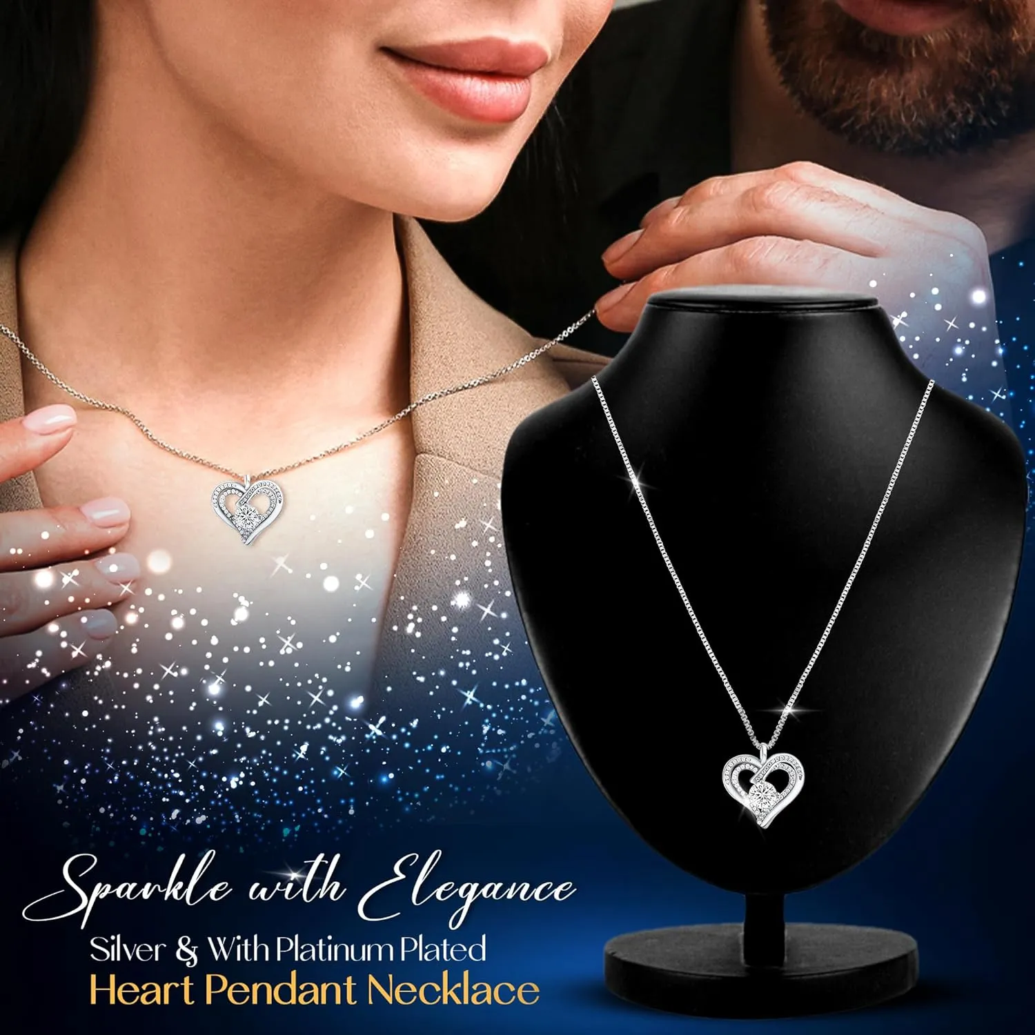 925 Sterling Silver Heart Pendant Necklace for Women - GRA-Certified 1 & 2 CT Moissanite Jewelry, Luxury Valentines Day Gift, Anniversary, Birthday, or Wedding Jewelry, Perfect I Love You Gift