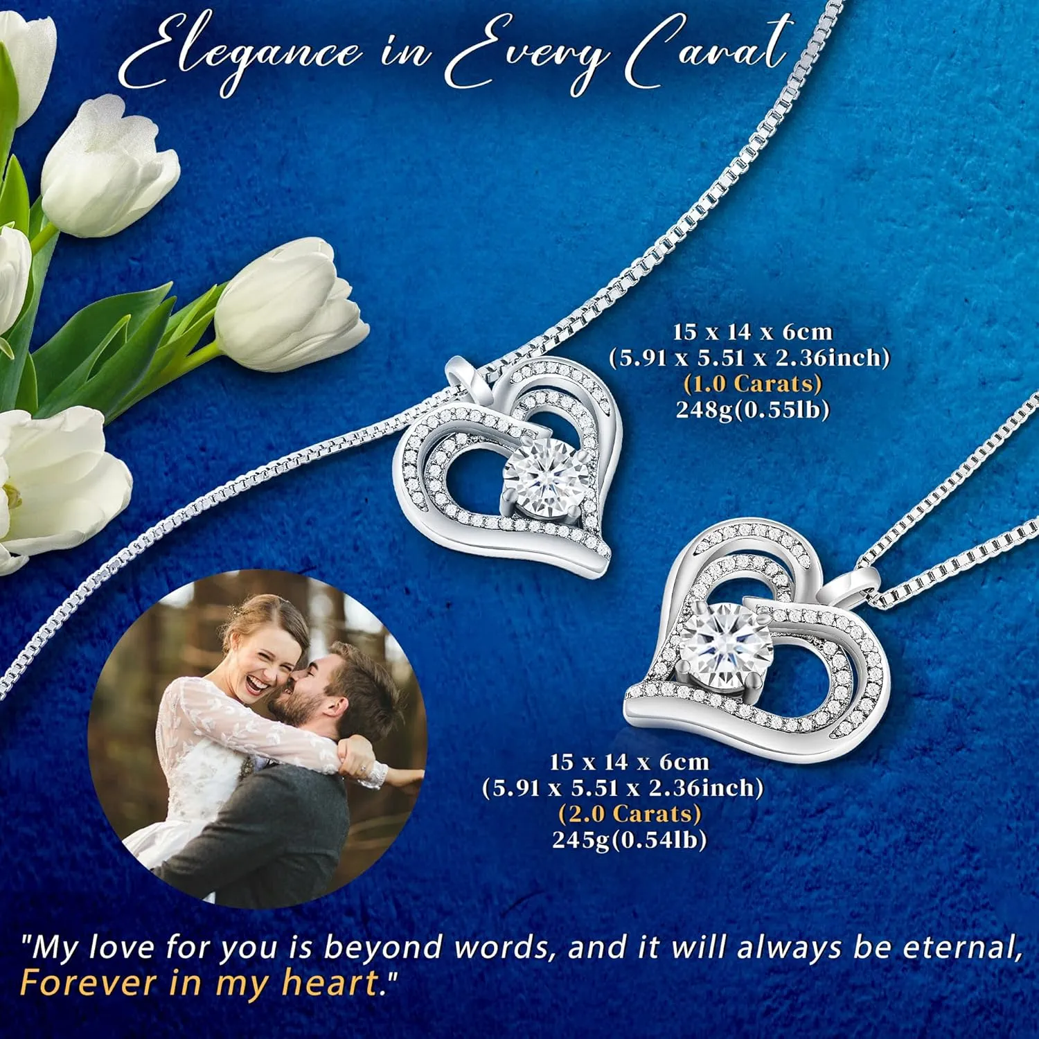 925 Sterling Silver Heart Pendant Necklace for Women - GRA-Certified 1 & 2 CT Moissanite Jewelry, Luxury Valentines Day Gift, Anniversary, Birthday, or Wedding Jewelry, Perfect I Love You Gift