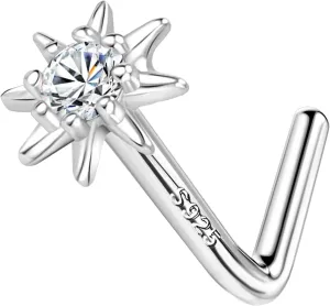 925 Sterling Silver Nose Rings for Women Hypoallergenic 20G L Shaped Stud Piercings for Men and Women