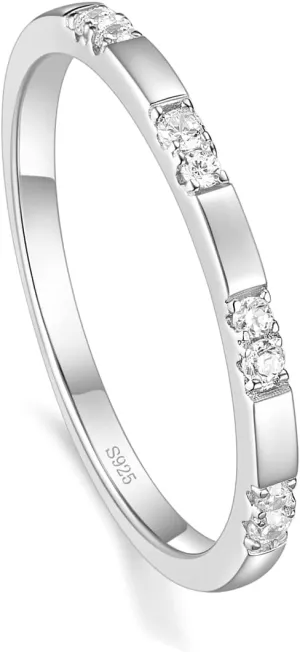 925 Sterling Silver Rings for Women Ladies Wedding Band V Shaped Heatbeat Pattern Cubic Zirconia Engagement Eternity Ring Thin Stackable Comfort Fit Size 4-12