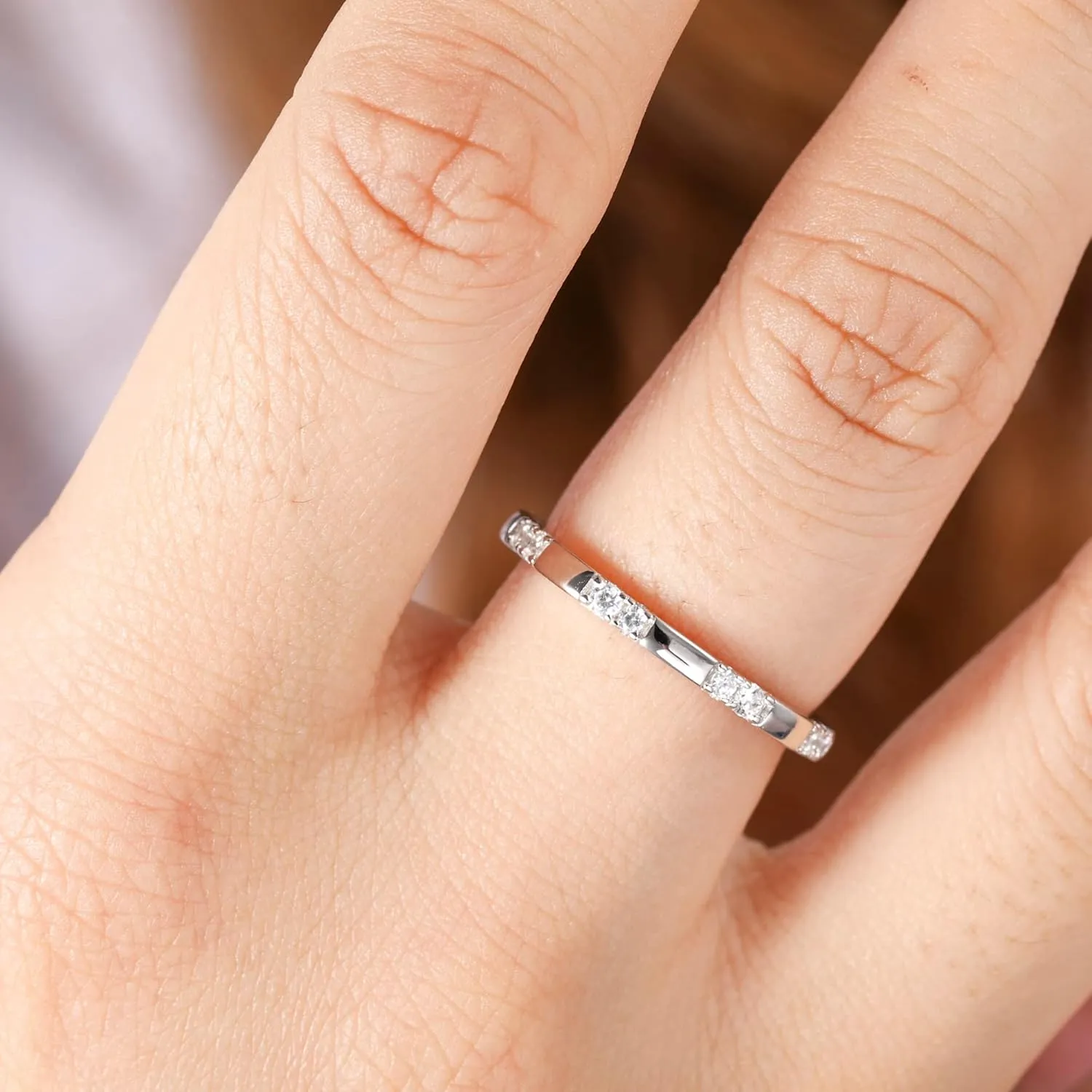 925 Sterling Silver Rings for Women Ladies Wedding Band V Shaped Heatbeat Pattern Cubic Zirconia Engagement Eternity Ring Thin Stackable Comfort Fit Size 4-12