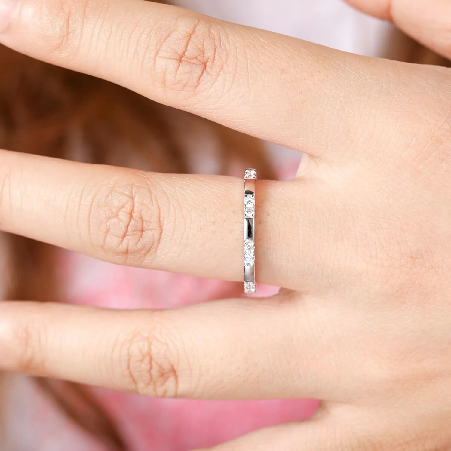 925 Sterling Silver Rings for Women Ladies Wedding Band V Shaped Heatbeat Pattern Cubic Zirconia Engagement Eternity Ring Thin Stackable Comfort Fit Size 4-12