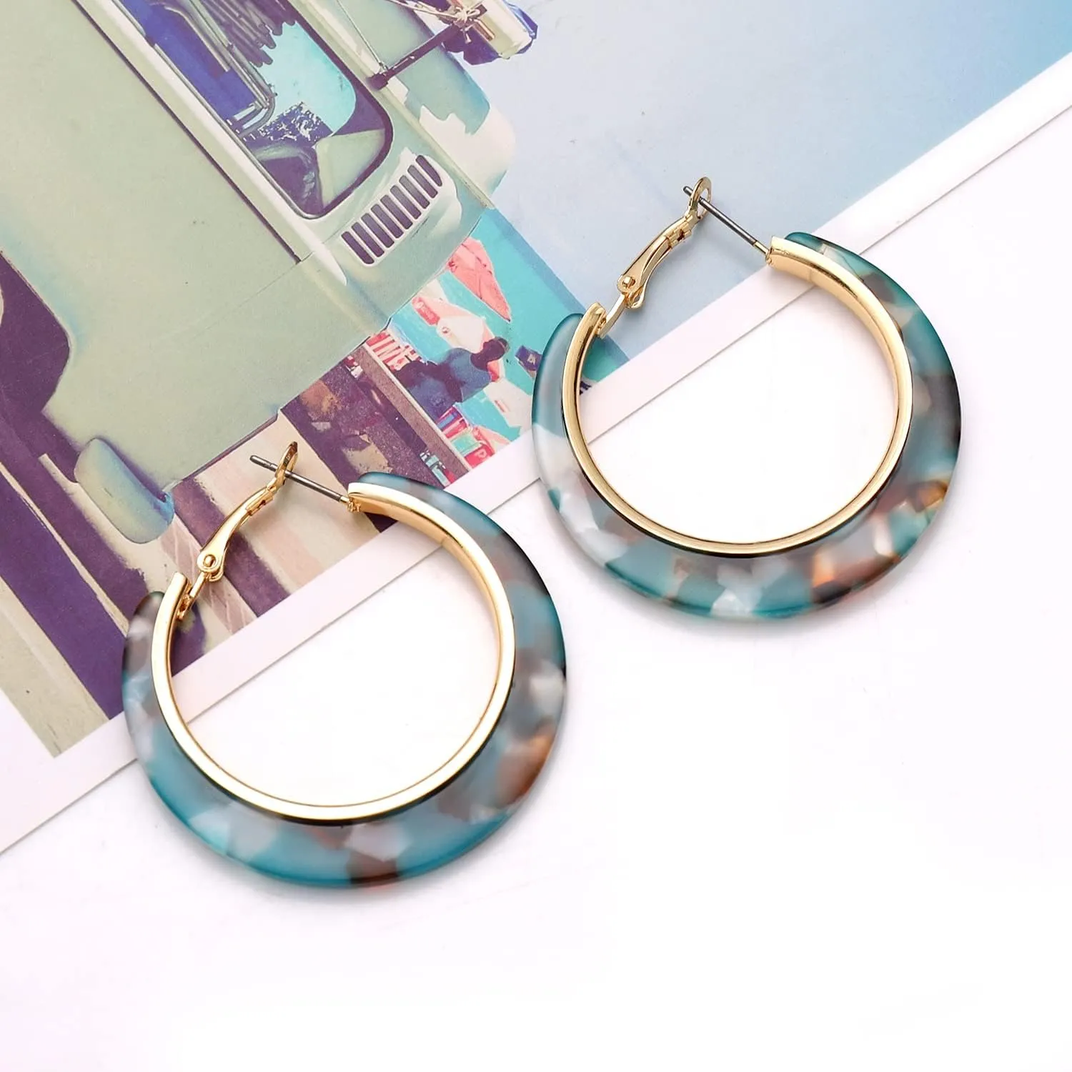 Acrylic Hoop Earrings for Women Resin Floral Earring Spring Summer Earrings Beach Jewelry Statement Fashion Accessories