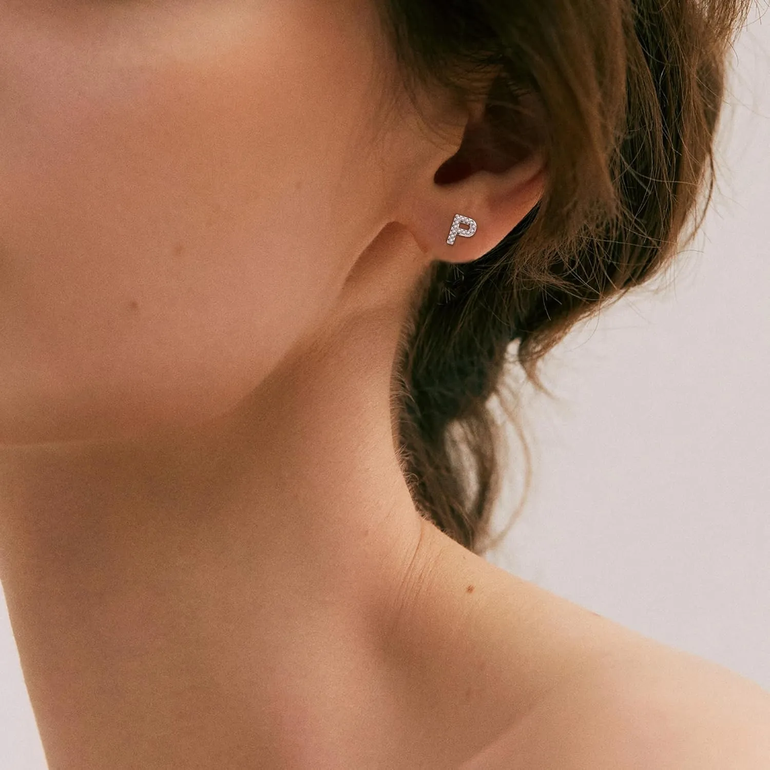 AILUOR Initial Stud Earrings for Women, Sterling Silver CZ Initial Letter Stud Earrings for Women 14K Gold Plated Simulated Diamond Hypoallergenic Alphabet Letter Earrings for Women Birthday Gifts Jewelry
