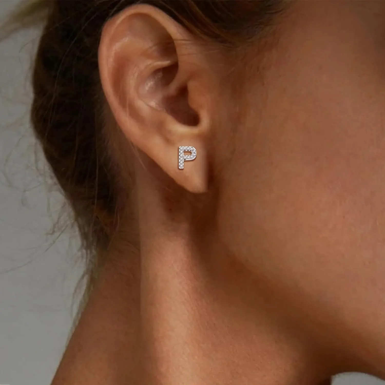AILUOR Initial Stud Earrings for Women, Sterling Silver CZ Initial Letter Stud Earrings for Women 14K Gold Plated Simulated Diamond Hypoallergenic Alphabet Letter Earrings for Women Birthday Gifts Jewelry