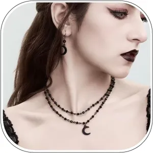 ALEXTINA Halloween Vampire Choker Gothic Necklaces for Women, Black Earrings and Necklace Set, Dainty Tear Drop Necklaces Y Necklace, Black Beaded Moon Necklace, Double Layered Choker Necklace