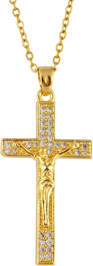 Alilang Gold Tone Rhinestone Cross Pendant Necklace Ideal for Religious Occasions