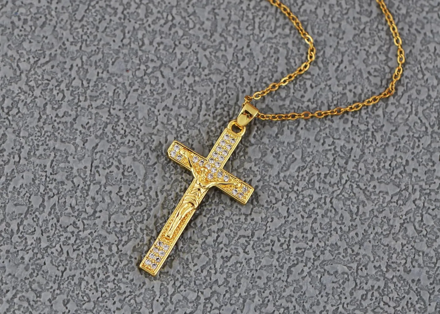 Alilang Gold Tone Rhinestone Cross Pendant Necklace Ideal for Religious Occasions