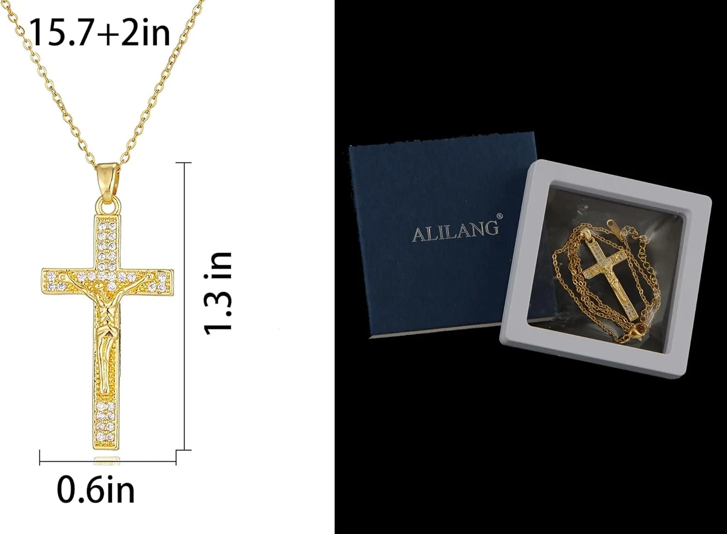 Alilang Gold Tone Rhinestone Cross Pendant Necklace Ideal for Religious Occasions