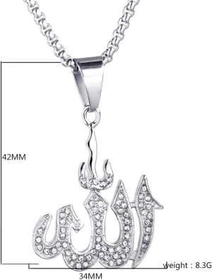 Allah Pendant With 22 inch Link Chain Necklace Mulsim Jewelry (silver plated)