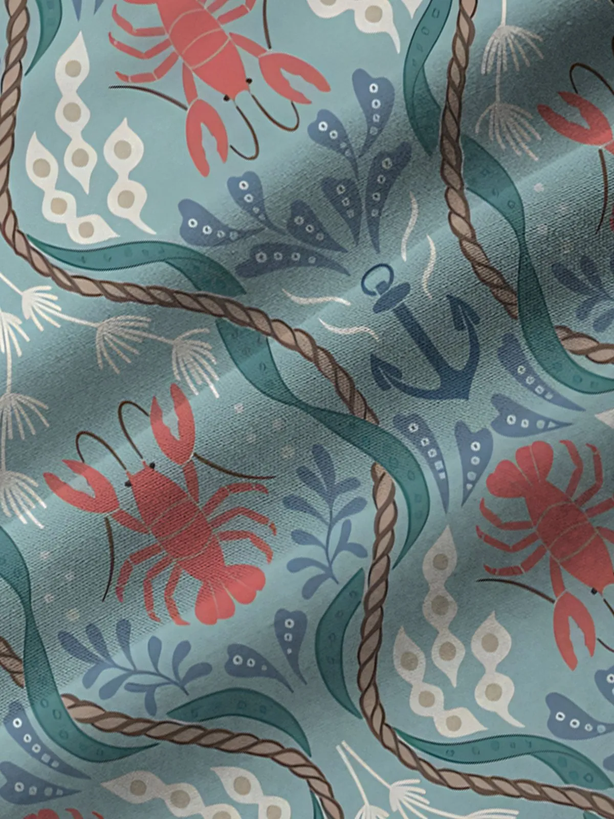 Alohadaddy Holiday Beach Blue Men's Hawaiian Shirts Ocean Lobster Art Breathable Comfort Pocket Camp Shirts Big Tall