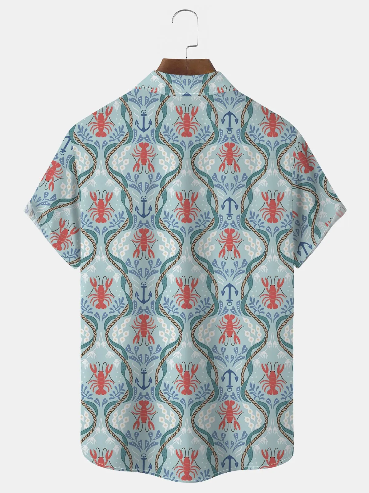 Alohadaddy Holiday Beach Blue Men's Hawaiian Shirts Ocean Lobster Art Breathable Comfort Pocket Camp Shirts Big Tall