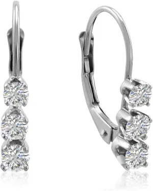 Amanda Rose Collection IGI Certified 1/2ct TW Genuine Diamond Lever Back Earrings For Women in Solid 14K White Gold