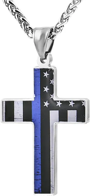 American Flag Cross Pendant Necklace for Men  Patriotic Religious Jewelry with Stars and Stripes Design