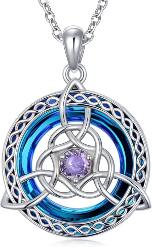 AOBOCO 925 Sterling Silver Celtic Knot Necklace Crystal Pendant Jewellery Gift for Women Mother Daughter Sister Wife Friend