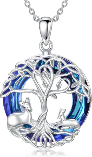 AOBOCO Tree of Life Necklace 925 Sterling Silver Deer Pendant Crystal Jewelry Gifts for Women Friends Mom