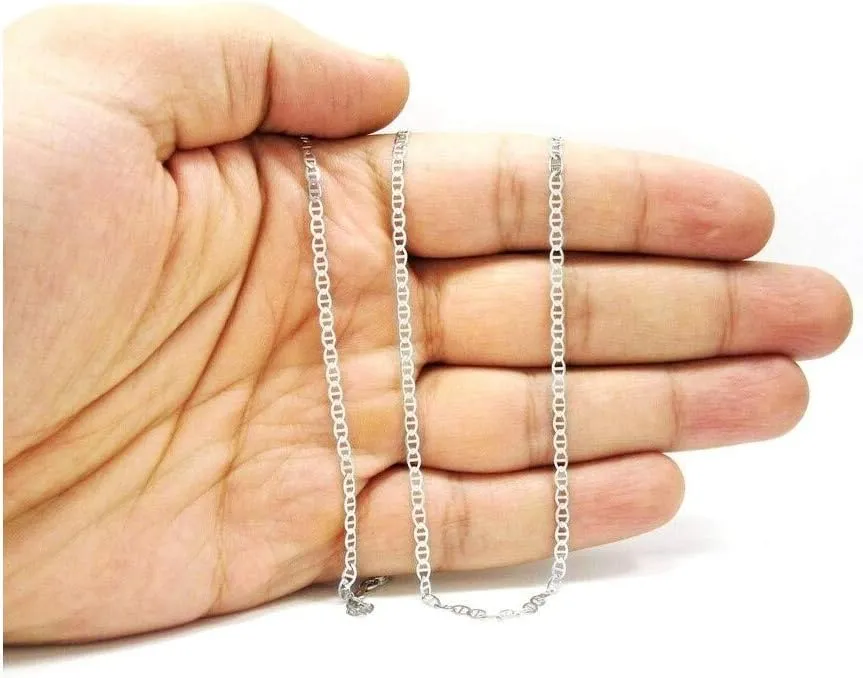 ARGENTO REALE 925 Sterling Silver Necklce 3.5MM - 8MM Solid Flat Mariner Anchor Link Chain Necklace- Sterling Silver Necklace Chain 16-30 Silver chain made in italy