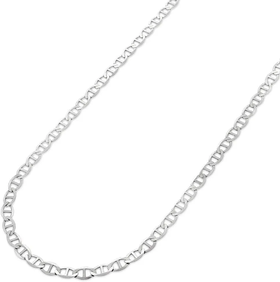 ARGENTO REALE 925 Sterling Silver Necklce 3.5MM - 8MM Solid Flat Mariner Anchor Link Chain Necklace- Sterling Silver Necklace Chain 16-30 Silver chain made in italy