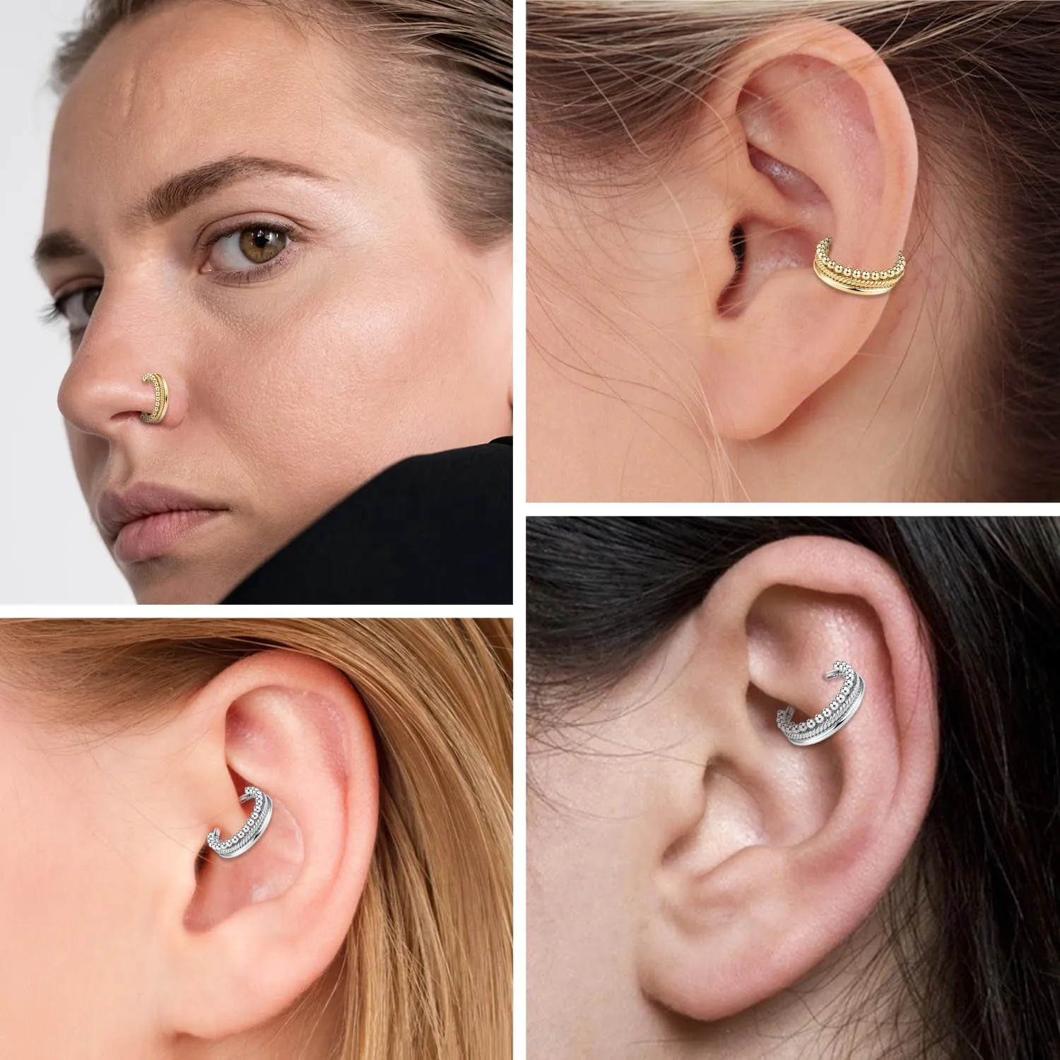 AROWRO Helix Rook Lobe Earrings 16G 8mm 10mm 316L Surgical Steel 3Pcs Double Triple Open Stack Sleeper Earring Daith Cartilage Tragus Piercing Jewelry Septum Clicker