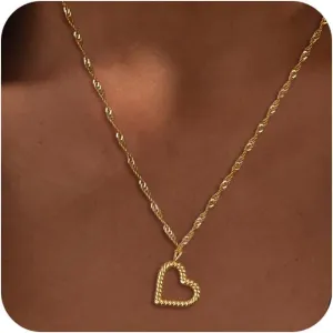 ASCOMY Dainty Gold Necklace for Women 14K Gold Plated Necklaces for Her Delicate Love Heart Necklace Heart Pendant Necklace Cute Necklaces Festival Jewelry Gift for Women