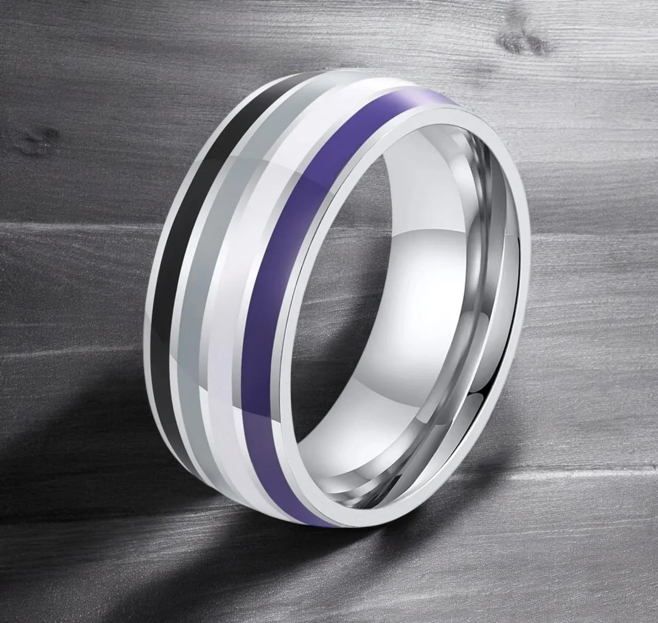 Asexual Pride Stainless Steel Comfort Fit 8 mm Ring