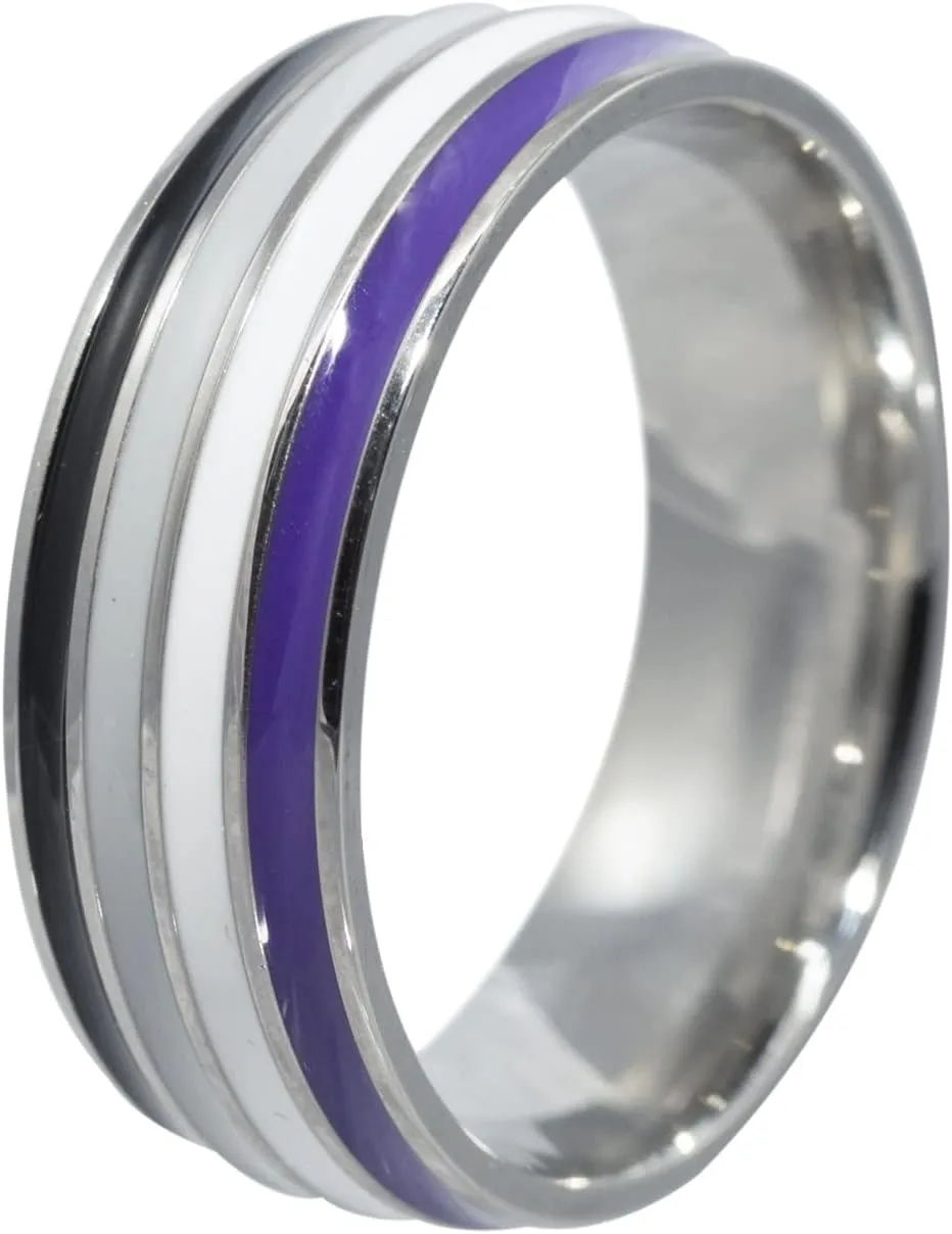 Asexual Pride Stainless Steel Comfort Fit 8 mm Ring