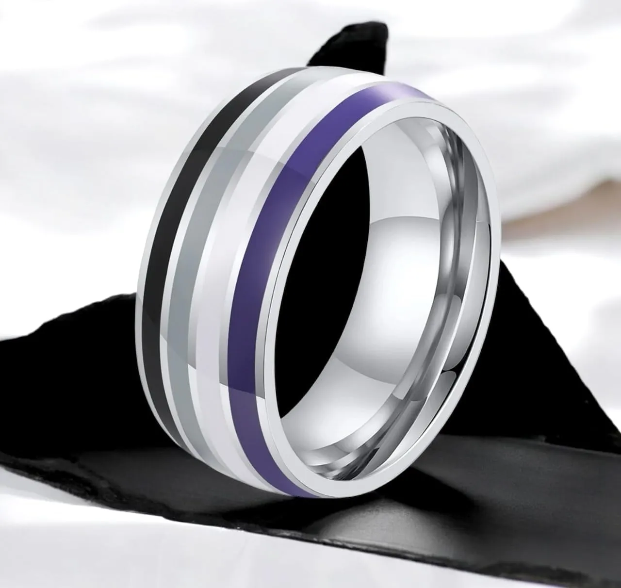 Asexual Pride Stainless Steel Comfort Fit 8 mm Ring