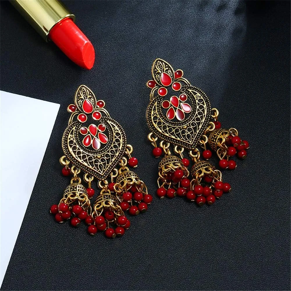 ASHMITA Bohemian earrings unique alloy tassel bells earrings exotic porcelain beads fashion earrings for women