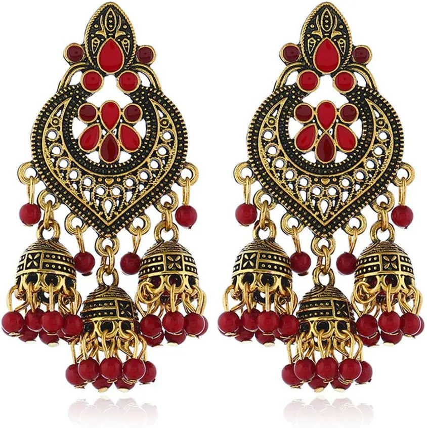 ASHMITA Bohemian earrings unique alloy tassel bells earrings exotic porcelain beads fashion earrings for women