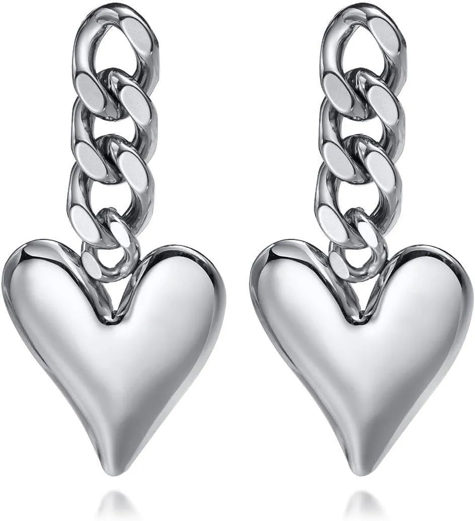 ASHMITA Gold Alloy Heart Earrings Chain Love Earrings Retro Cold Punk Earrings Dangle Drop Earrings Jewelry for Women
