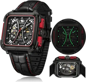 Automatic Watches for Men Skeletonized Mechanical 361 Stainless Steel Dial Leather Strap Men's Watches 46mm Dial 50m Waterproof Men's Fashion Gifts