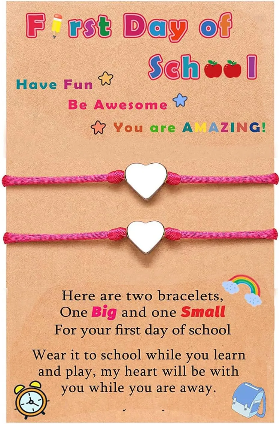 Back to School Bracelets Matching Heart Mother Daughter Adjustable Strings Bracelets First Day of School Gifts