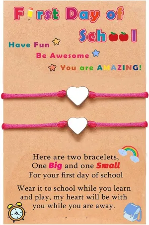 Back to School Bracelets Matching Heart Mother Daughter Adjustable Strings Bracelets First Day of School Gifts