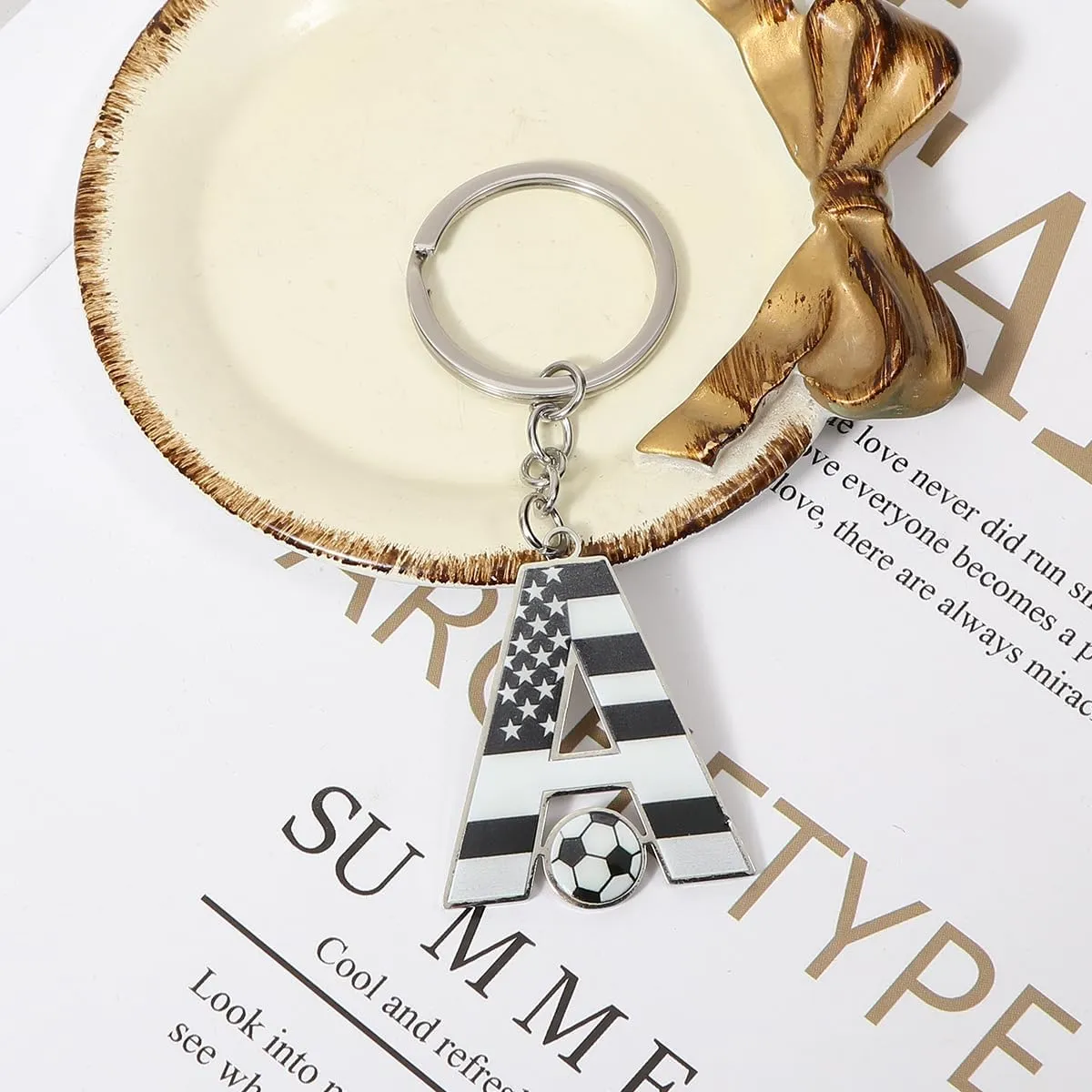 Bag Charms Initial A-Z Letter Keychain Bag Charm Soccer Keychain for Handbags Sports Bag