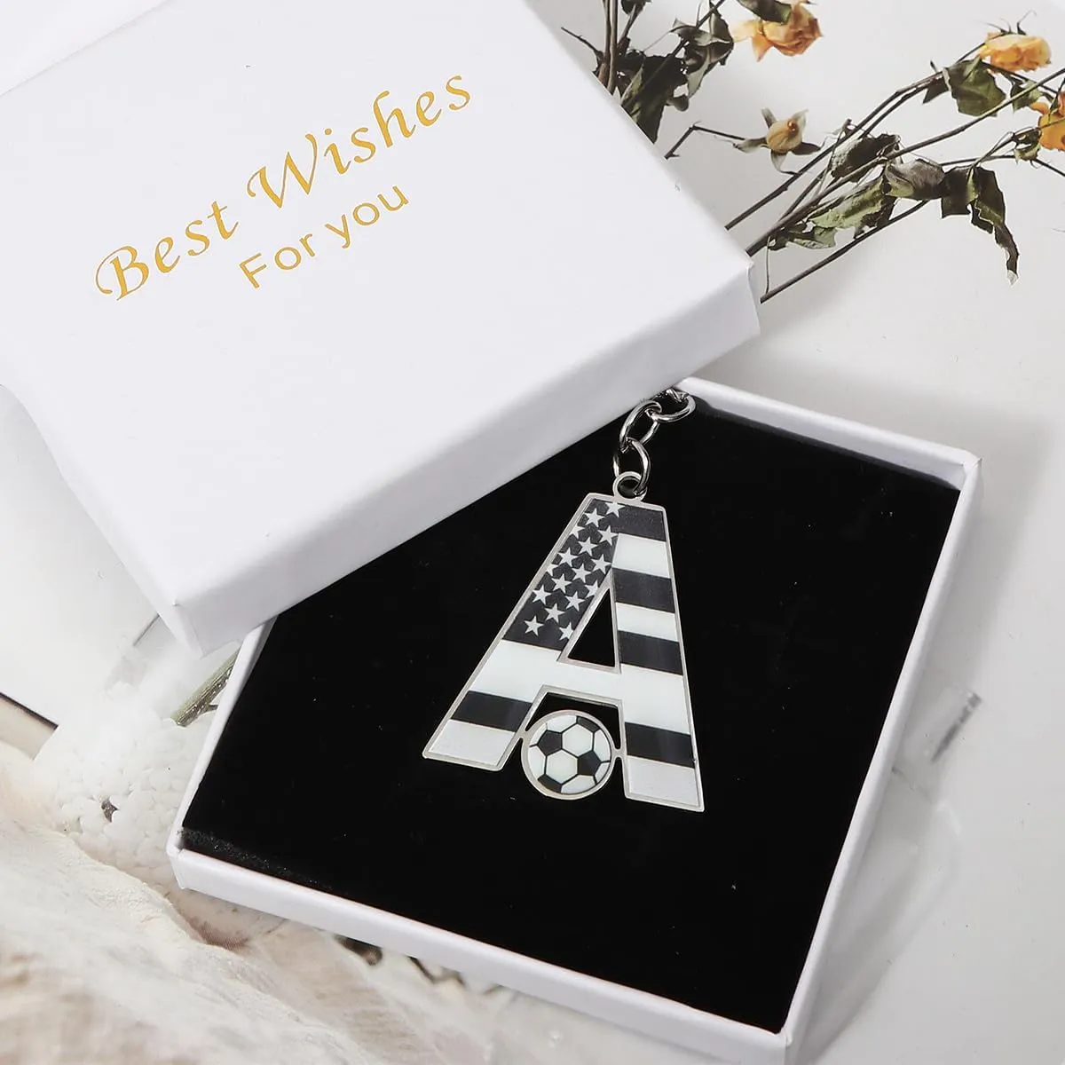 Bag Charms Initial A-Z Letter Keychain Bag Charm Soccer Keychain for Handbags Sports Bag