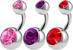 BanaVega 3PCS 316L Surgical Steel Short Belly Button Rings Studs 14 Gauge 1/4 6mm Rose Amethyst Light Siam Shallow Navel Jewelry 0637