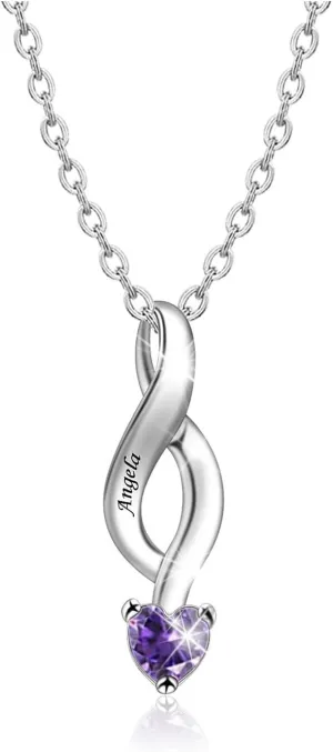 BAUMA AUTO Personalized Mother Necklace with 1-6 Birthstones Mom and Family Names Customized Heart Pendant Necklace Gift to Her Birthday Mother's Day