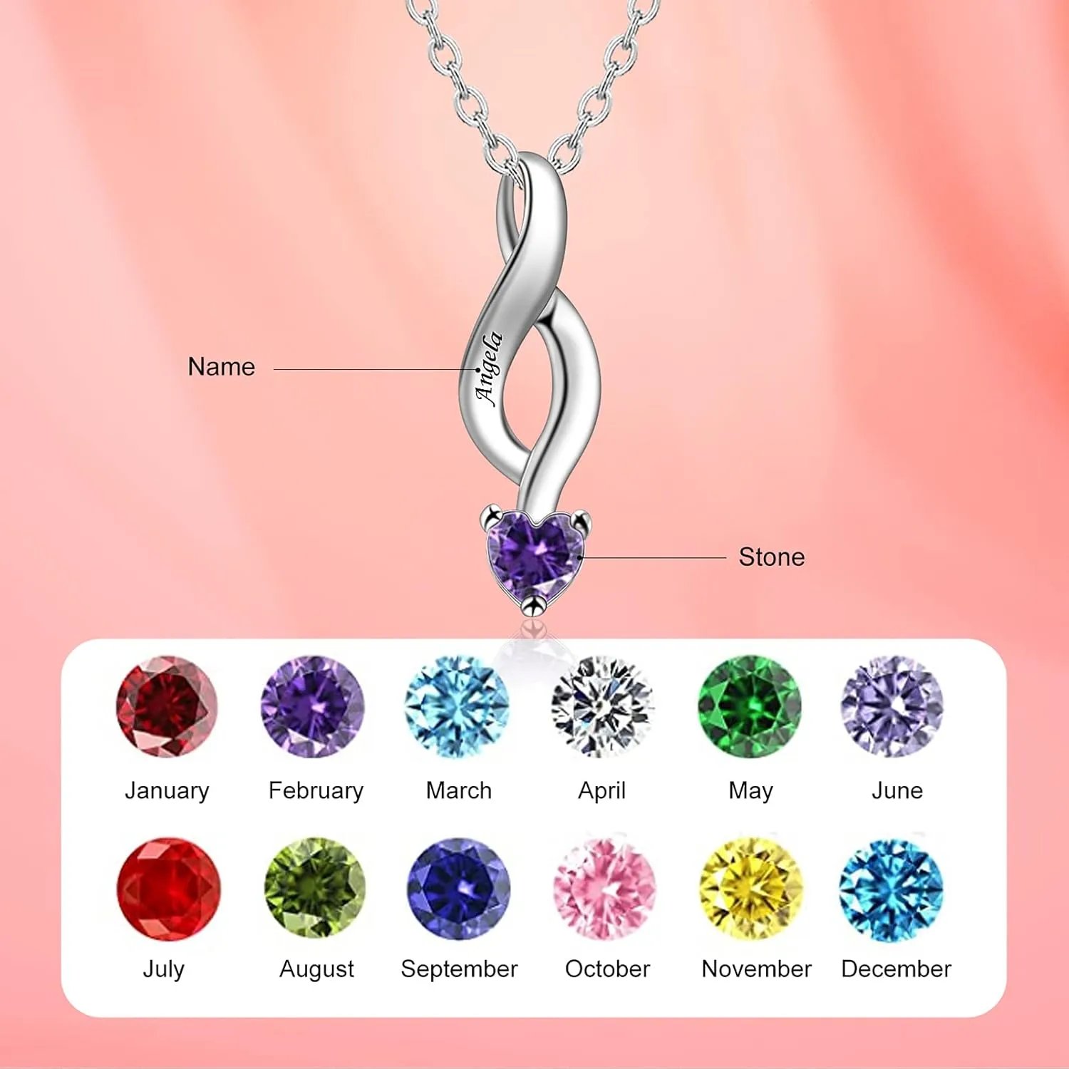 BAUMA AUTO Personalized Mother Necklace with 1-6 Birthstones Mom and Family Names Customized Heart Pendant Necklace Gift to Her Birthday Mother's Day