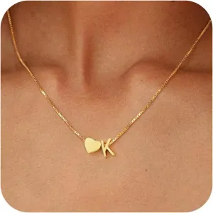 BAYLAY Heart Initial Necklaces for Women Girls, 18K Gold Plated Letter A-Z Initial Necklace Jewelry Dainty Gold Initial Necklaces for Women Teen Girl Gifts Trendy Stuff