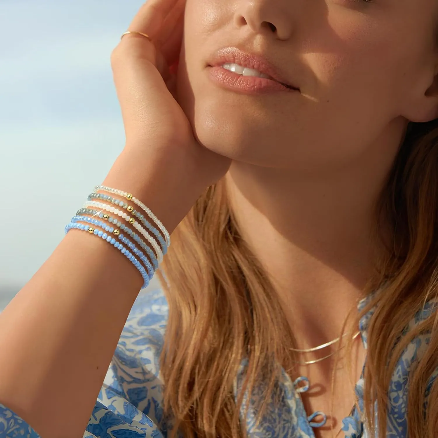 Beaded Bracelets for Women Stackable Bead Bracelets 6Pcs Bohemian Stretch Crystal Beads Boho Bracelet Set Friendship Jewelry