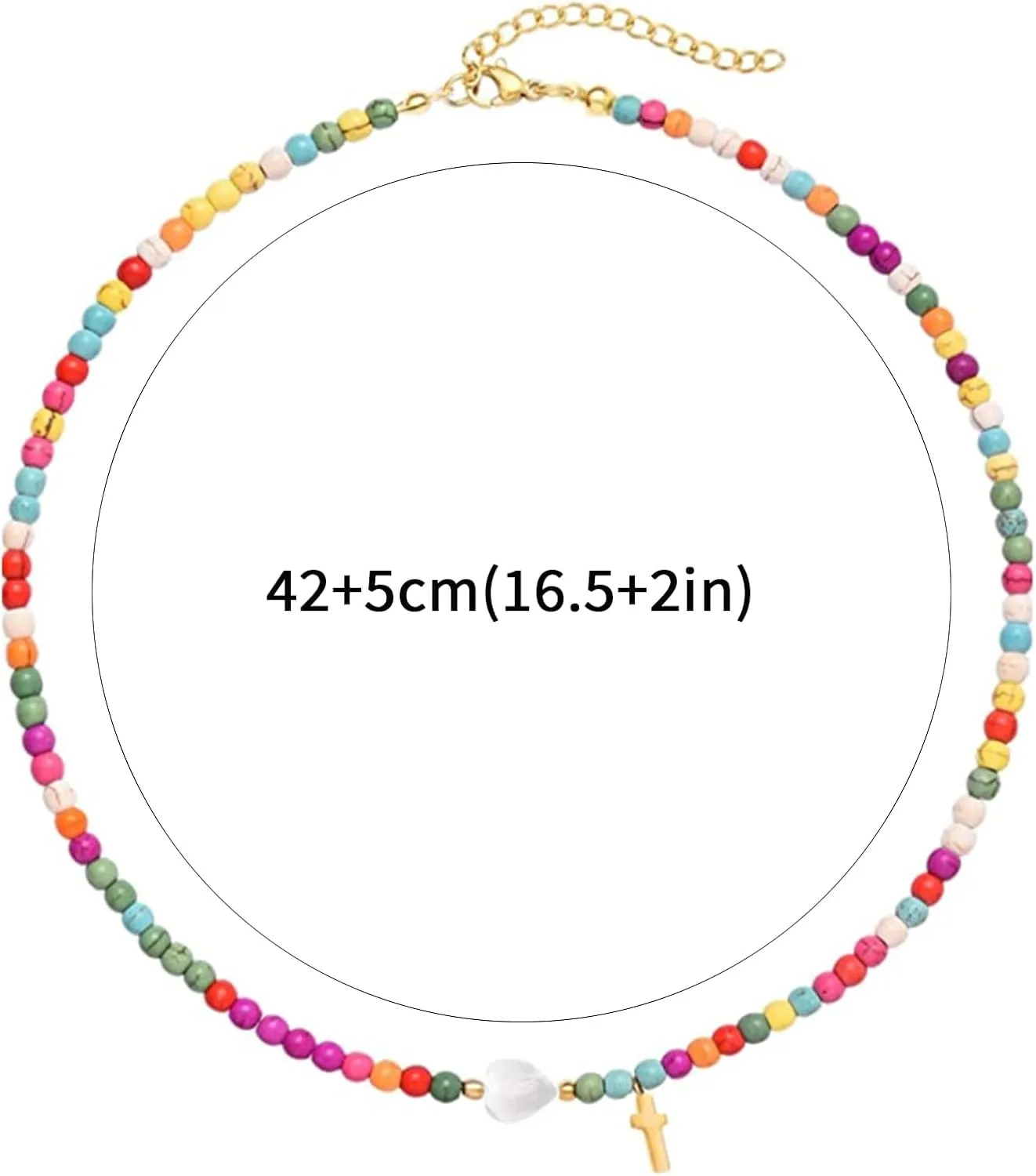 Beaded Necklaces for Women Rainbow Bead and Pearl Necklace Colorful Natural Stone Choker Necklace 18K Gold Plated Beaded Pearl Necklace Boho Necklaces Summer Surf Prom Jewelry