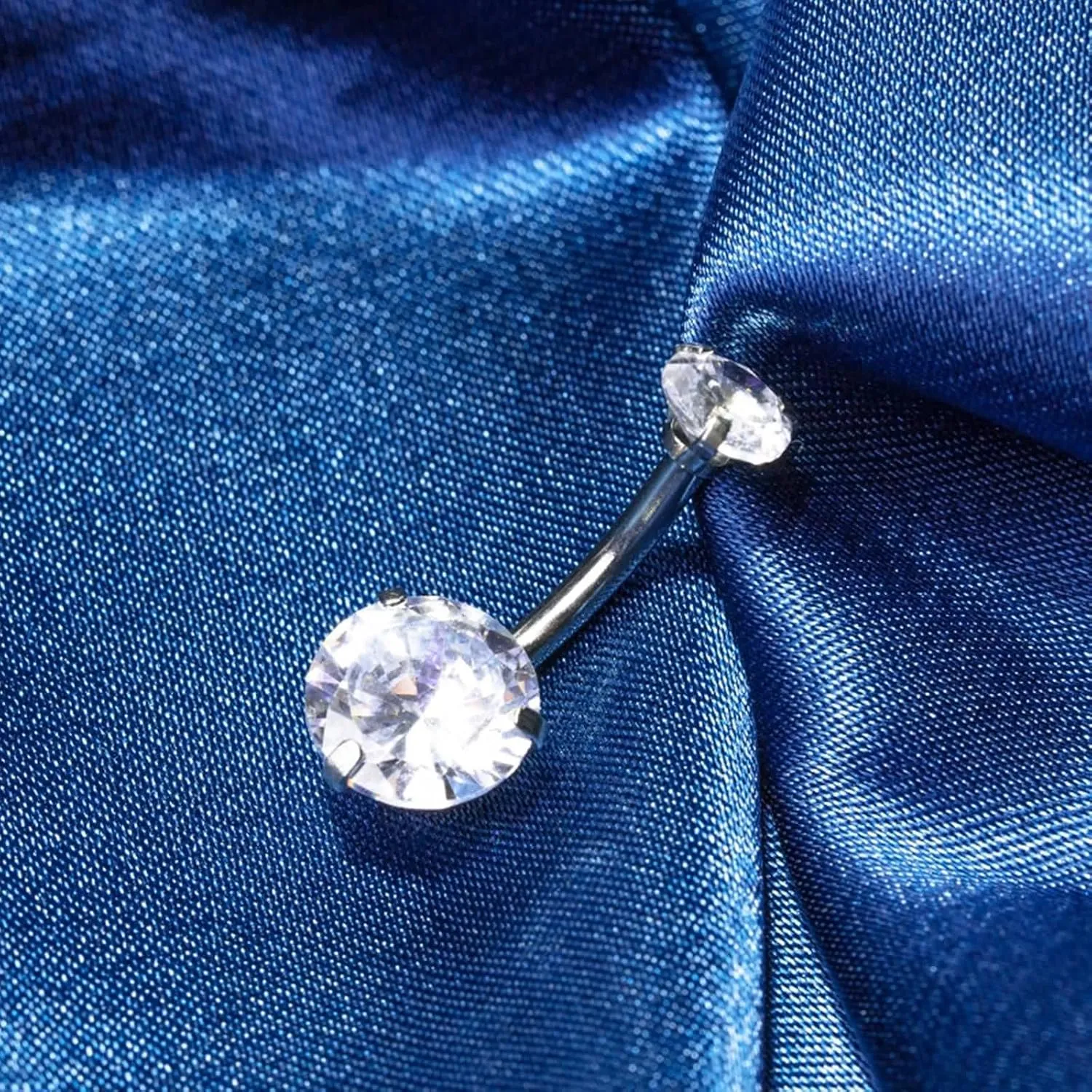 Belly Button Rings Surgical Steel Belly Rings Silver 2 Zirconia Surgical Steel Belly Button Rings 14G Piercing Jewelry for Women