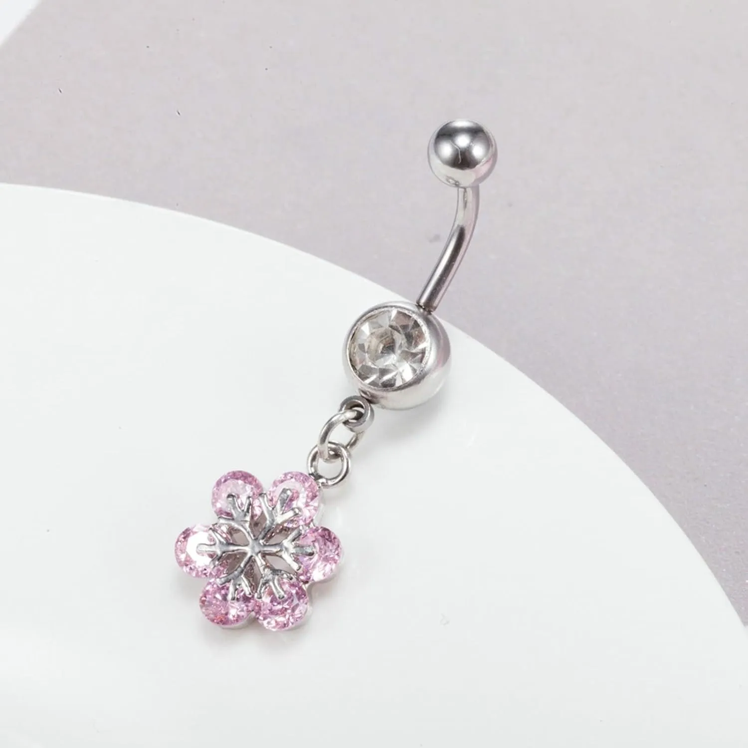 Belly Rings for Women, Dangle Belly Button Rings Stainless Steel Navel Rings Belly Button Nails Flower Cubic Zirconia
