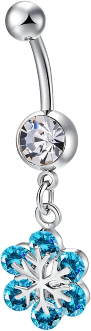 Belly Rings for Women, Dangle Belly Button Rings Stainless Steel Navel Rings Belly Button Nails Flower Cubic Zirconia
