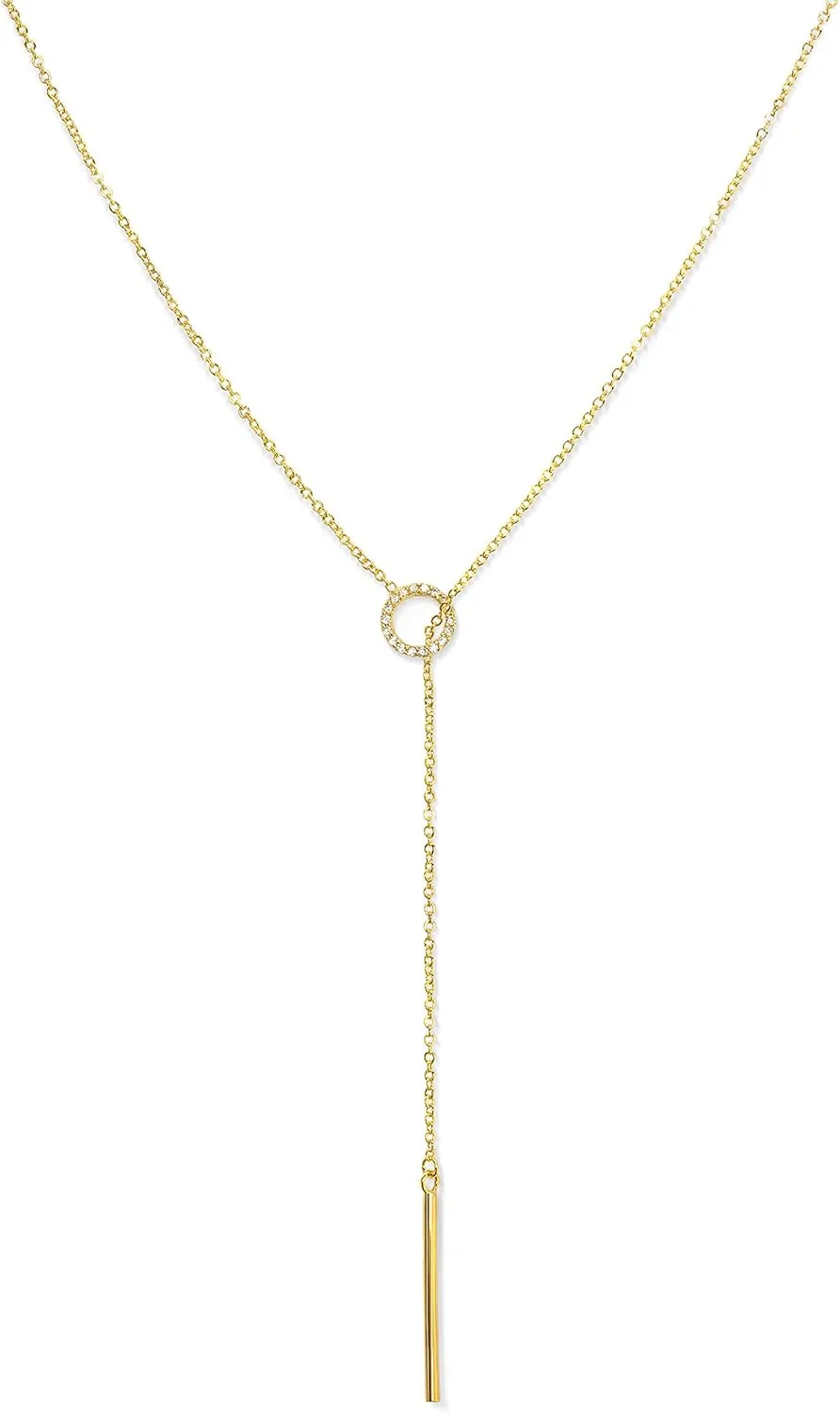 Benevolence LA 14k Gold Dipped Lariat Necklace for Women | Candace Cameron Designed Y Long Chain Drop with Bar Pendant | Jewelry Accessories | Gifts for Her