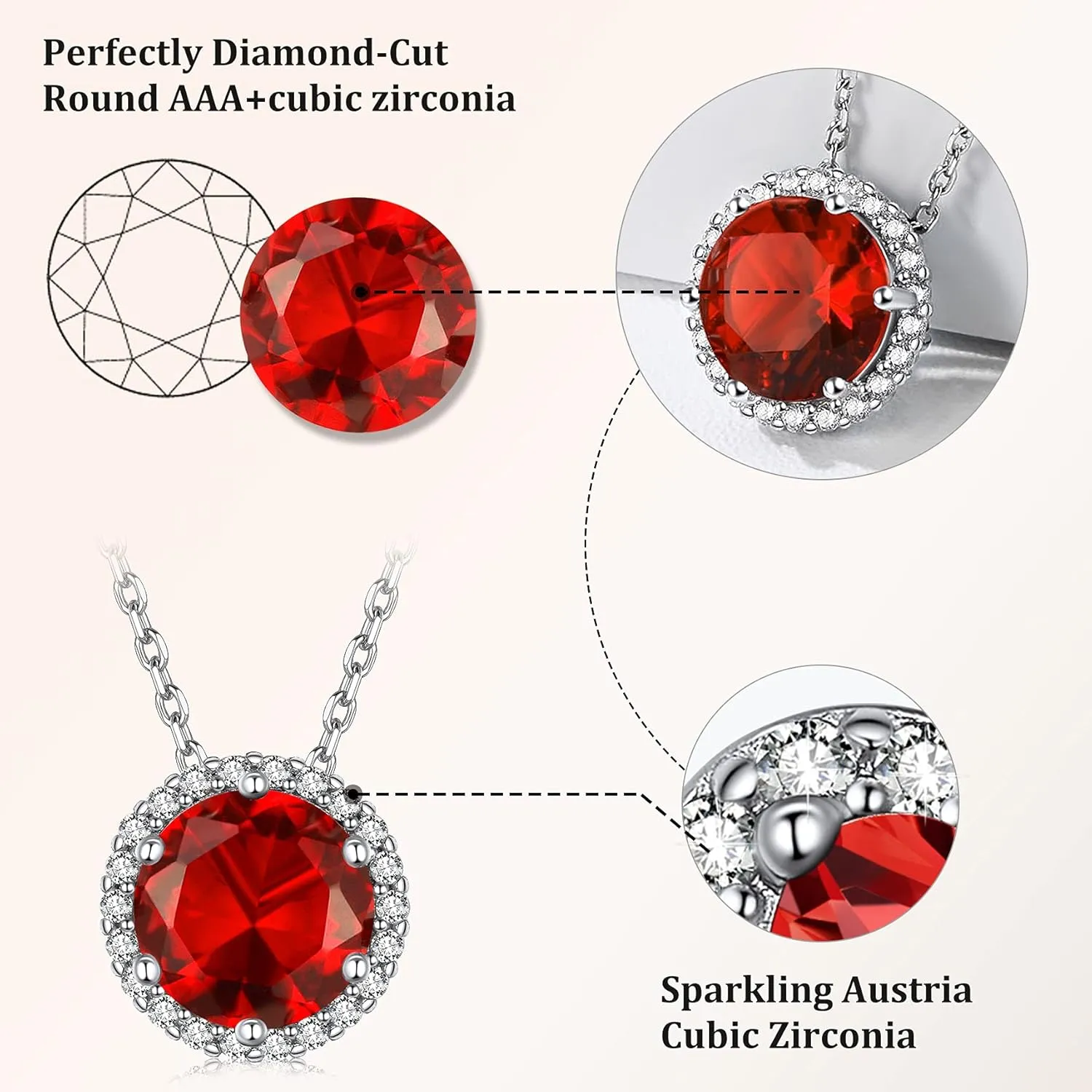 Bestyle Sparkling 925 Sterling Silver Birthstone Necklaces for Women, Created Heart/Round/Teardrop/Square Crystal Solitaire Pendant Diamond Necklace, Great Birthday/Anniversary/Wedding Gifts