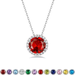 Bestyle Sparkling 925 Sterling Silver Birthstone Necklaces for Women, Created Heart/Round/Teardrop/Square Crystal Solitaire Pendant Diamond Necklace, Great Birthday/Anniversary/Wedding Gifts