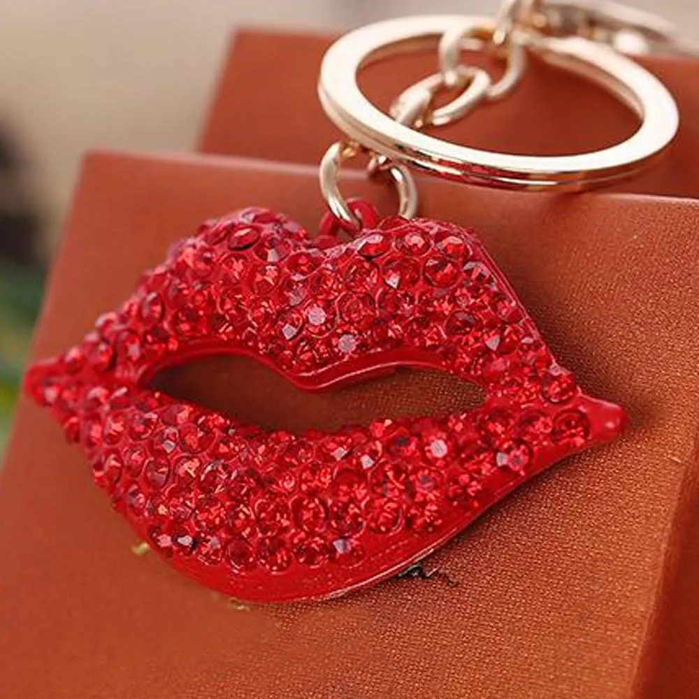 Big 3D Hot Lips Shape Sparkling Charm Blingbling Keychain Crystal Rhinestone Pendant