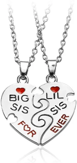 Big Little Sister Christmas - Heart Matching Big Sis Little Sis Necklace Gifts for 2 Sisters - Birthday Gifts for Girls Teens